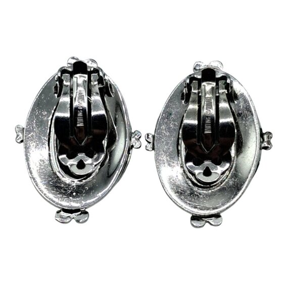 Vintage Whiting Davis Jewelry Set Necklace & Clip-On Earrings Hematite Look Silv - Picture 5 of 10